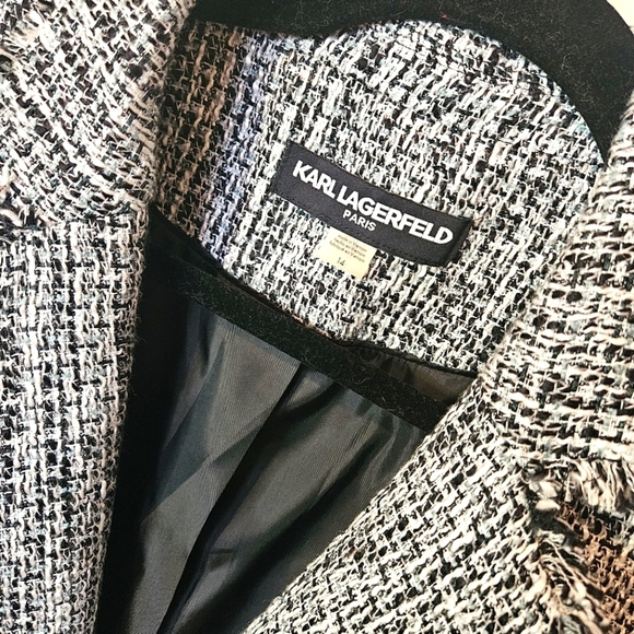 Karl Lagerfeld Paris Classic Knit Fringe Blazer - Picture 3 of 6